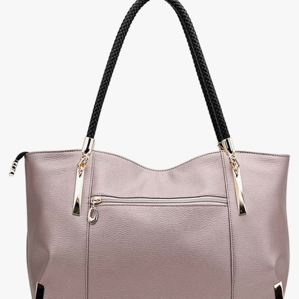 Gray and Black Structured Tote Bag with Polished Finish